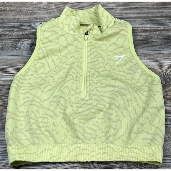 Gymshark Tops - Gymshark Women's ADAPT ANIMAL SEAMLESS CROP TOP 1/2 ZIP Yellow Size S
